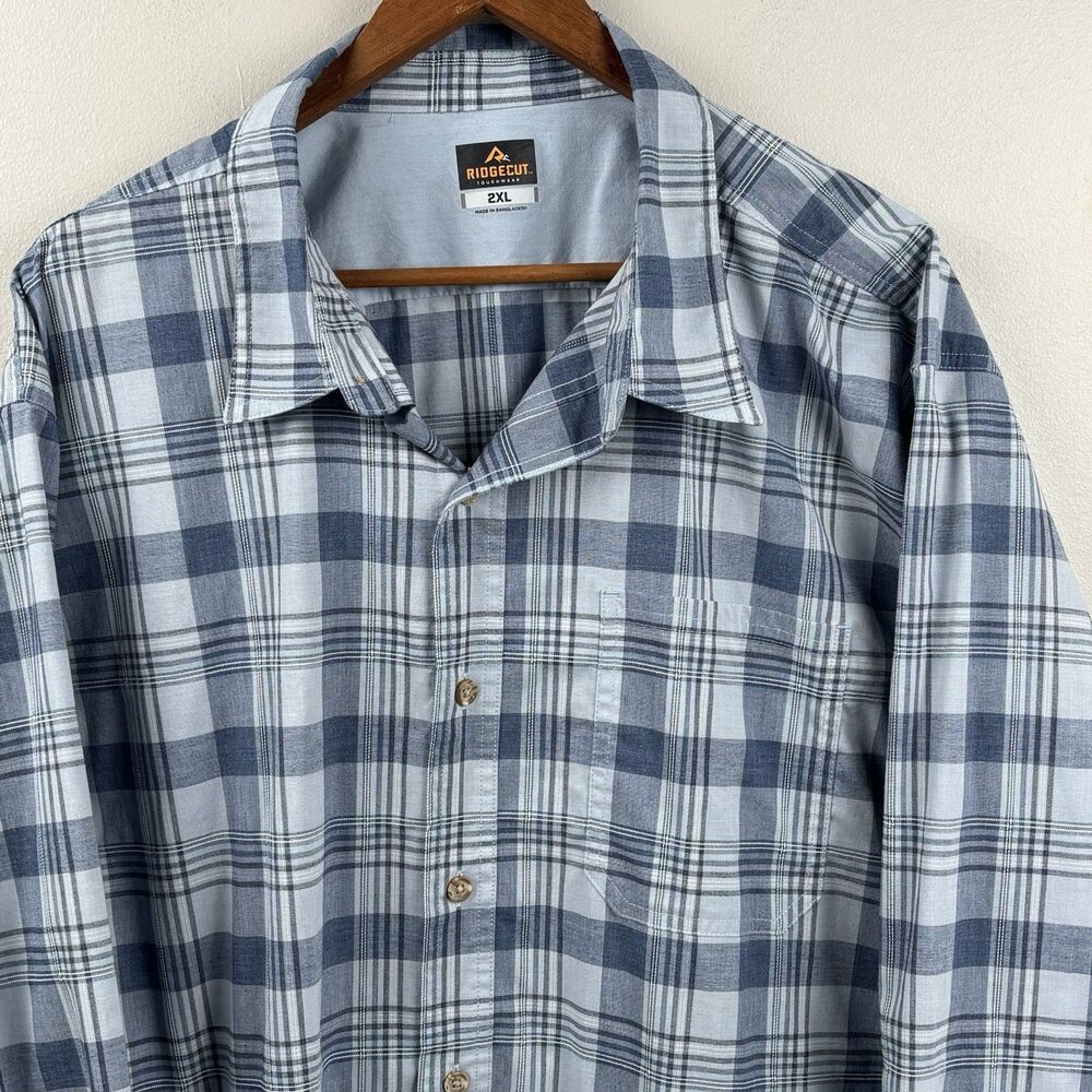 Ridgecut Toughwear Button Down Shirt 2XL Blue Denim plaid,  Work Wear Casual